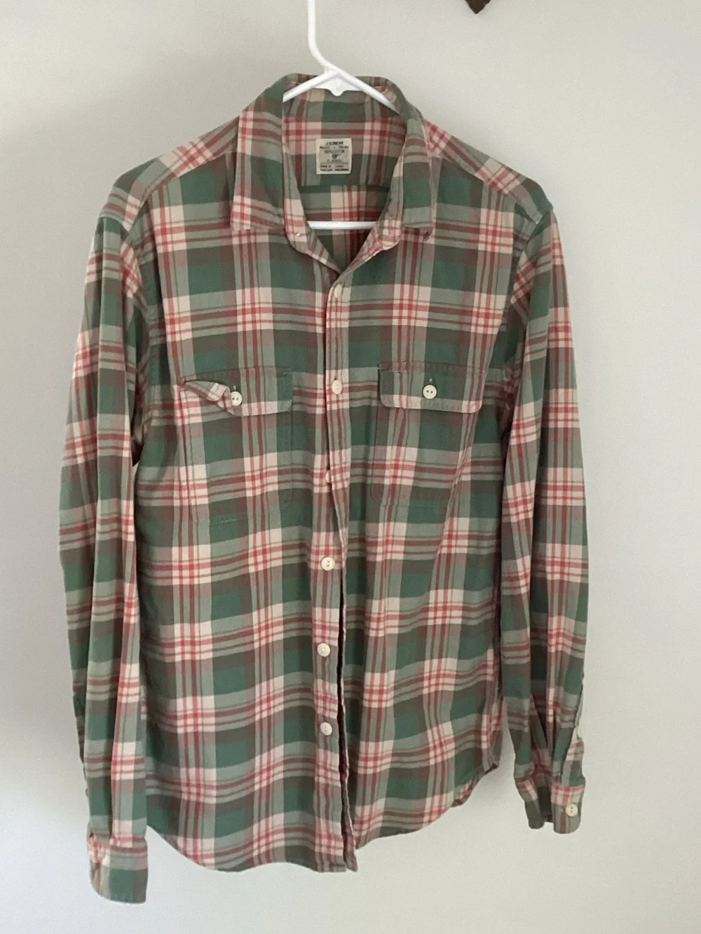 J. Crew Green and Red Plaid Button-Down Shirt